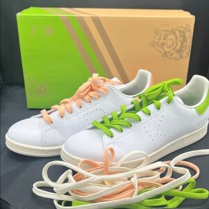 Adidas Women's White Sneakers with Green & Peach Disney Kermit and Miss Piggy